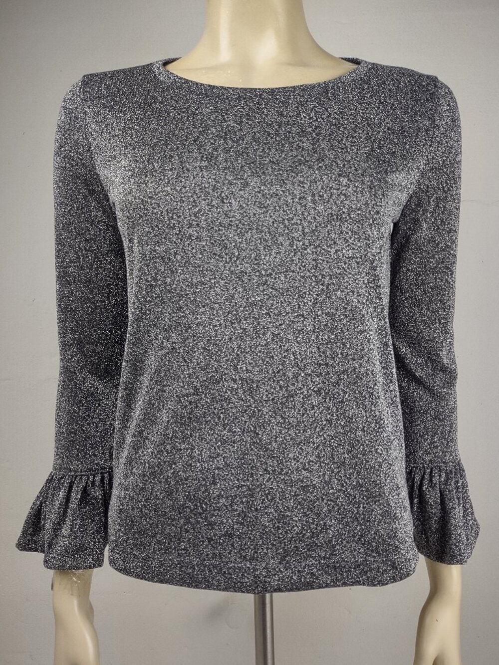NWT J. Crew silver metallic sparkly 3/4 bell sleeve blouse ladies XS X-Small